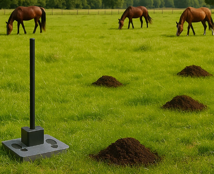 Taupe Stop Mole in pasture with molehills Repellent against moles in meadows with molehills and grazing horses – Mole Stop Mole