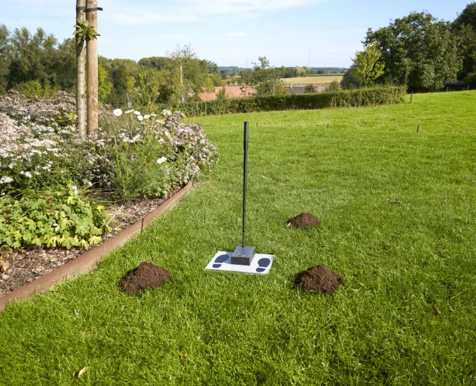 Taupe Stop Mole repellent in garden with molehills Anti-mole device in a lawn with molehills – Taupe Stop Mole